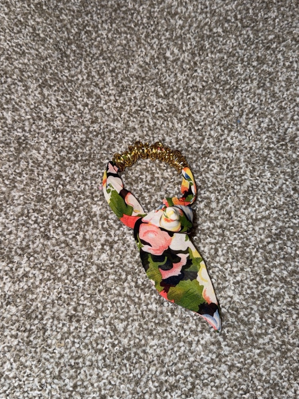 Gold-Tone Floral Knot Bracelet Hair Tie - Pink & Green